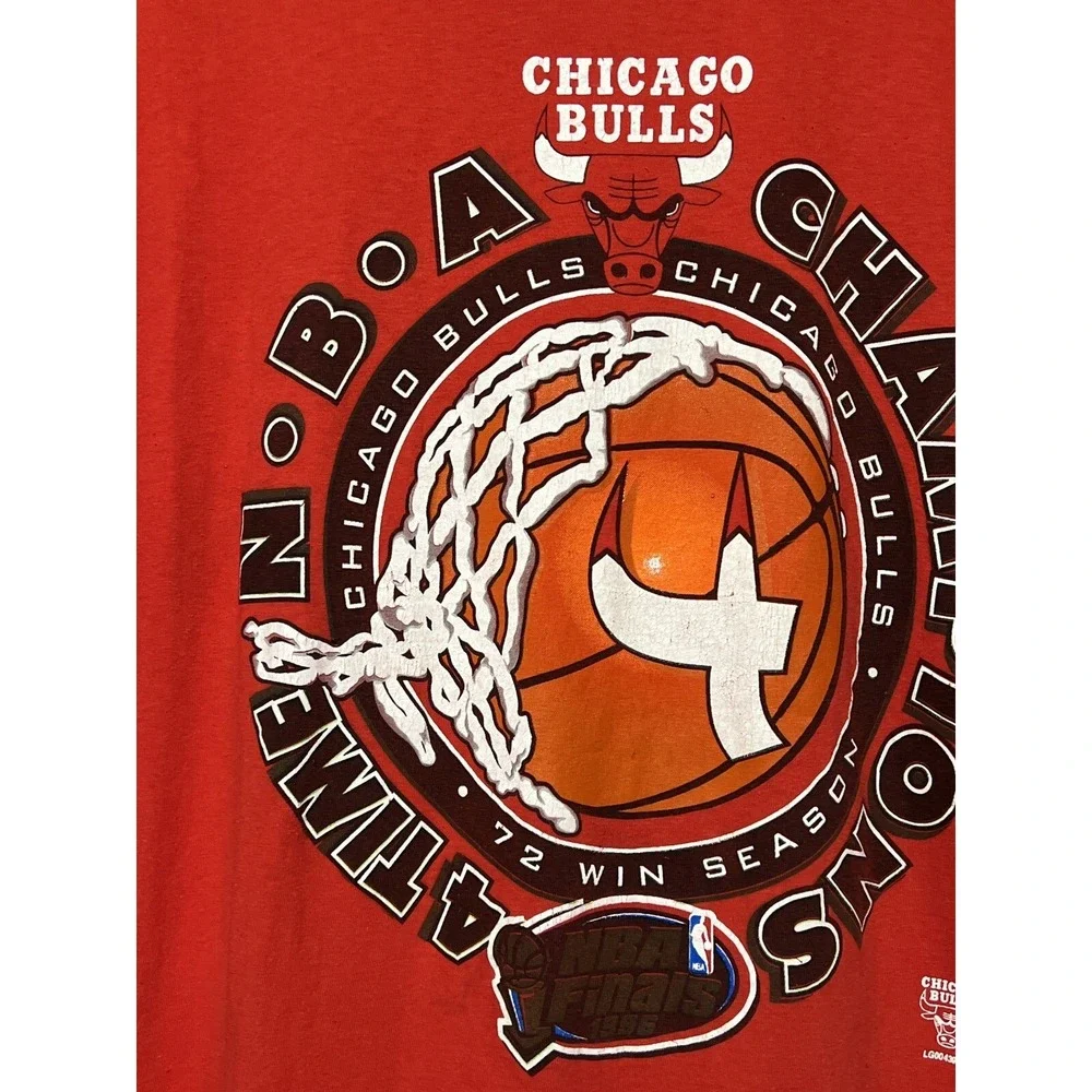 Vintage 1996 Chicago Bulls NBA Champions Logo 7 T Shirt Red XL USA Jordan Era